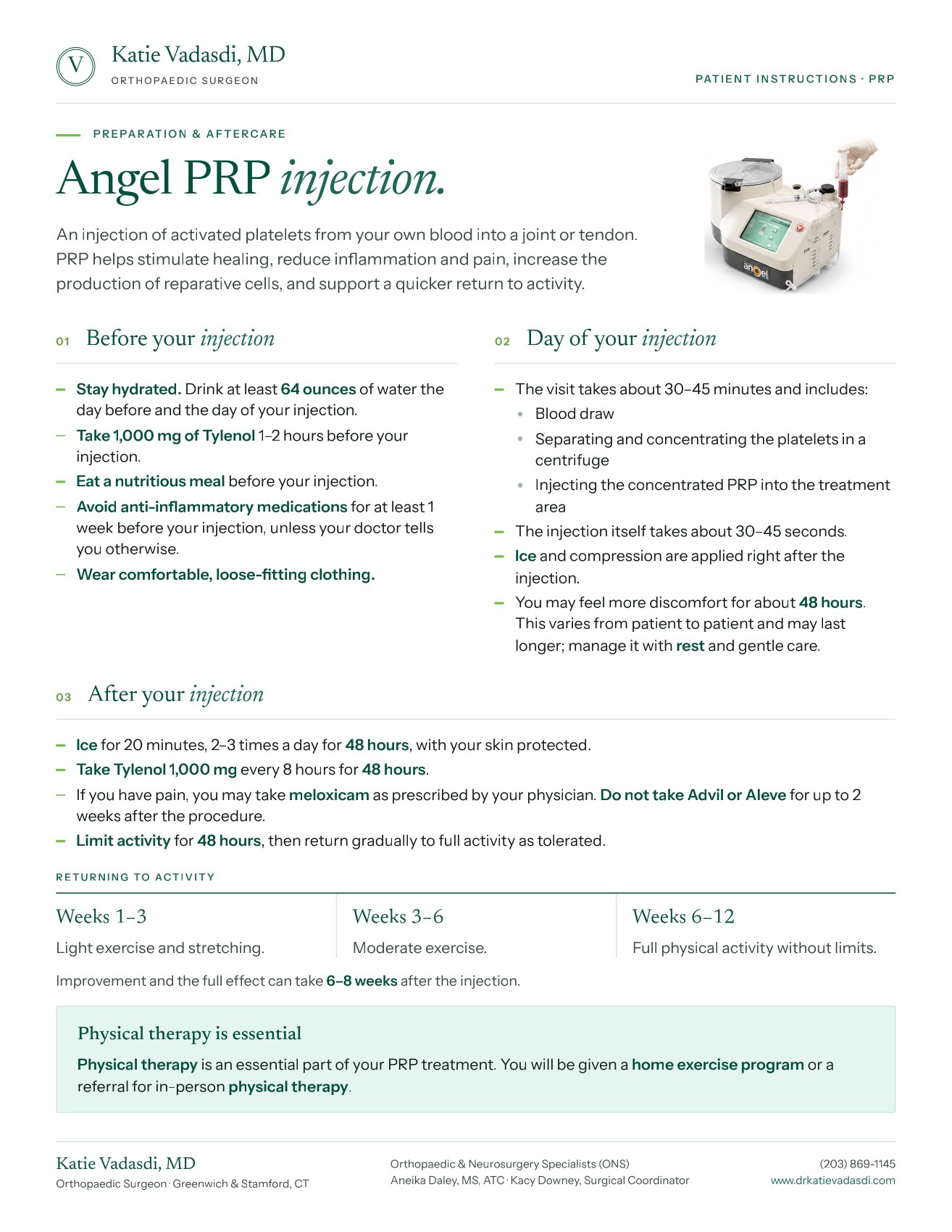 PRP injection: preparation & aftercare handout